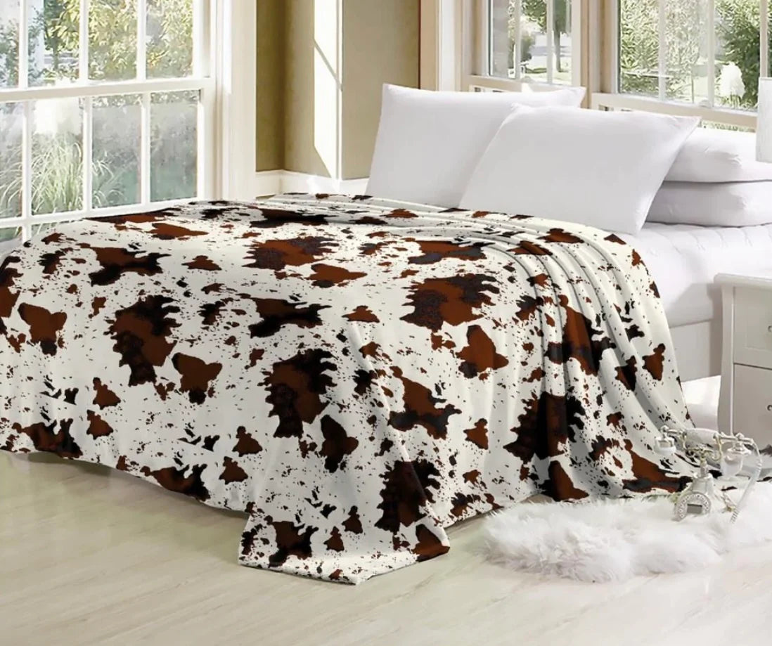 Cow Print King Size Flannel Blanket